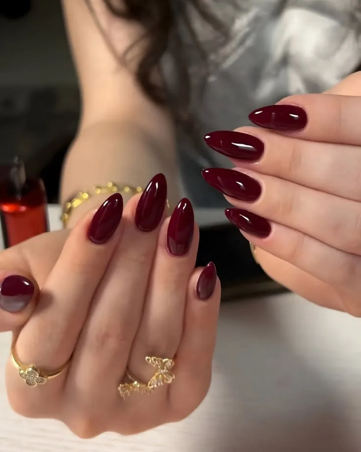 Classic Burgundy Almond Nails